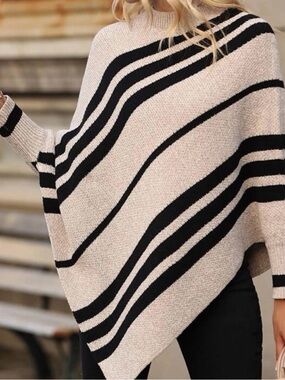 Classic Black-Striped Cream Knit Sweater